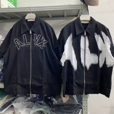1017Alyx graffiti mờ in hình côn đồ đẹp trai dáng rộng dây kéo áo khoác ngắn tay có ve áo áo khoác nam cao cấp