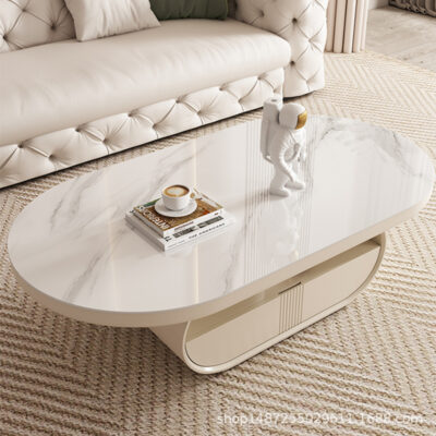 Ánh sáng hiện đại sang trọng màu đỏ kem phong cách hình bầu dục phiến đá bàn cà phê căn hộ nhỏ thiết kế phòng khách đơn giản bàn cà phê sáng tạo