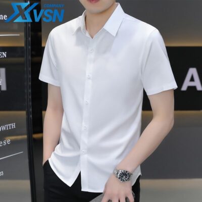 Áo sơ mi nam ngắn tay công sở sơ mi trắng lụa băng nam mùa hè không ủi chống nhăn chuyên nghiệp trang phục thường ngày best man shirt