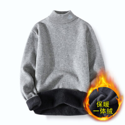 Mùa đông áo len học sinh trung học nam cộng với nhung dày trẻ trung phiên bản Hàn Quốc của áo sơ mi đáy mỏng áo len dệt kim dày cho nam