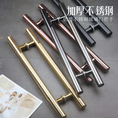 Tay nắm cửa kính bằng thép không gỉ tay kéo đẩy  sàn lò xo cửa ống tròn tay vịn bạc  lớn tay cầm kéo