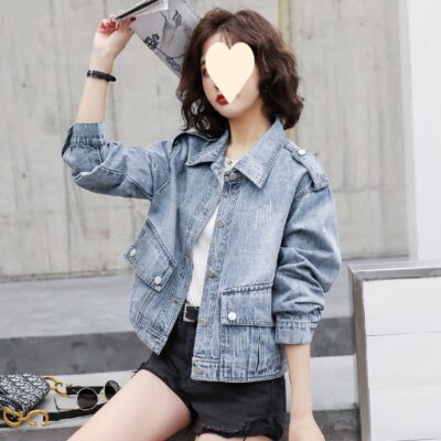 2023 đầu mùa xuân mới phiên bản Hàn Quốc hoang dã nhỏ ngắn denim áo khoác nữ áo khoác thường