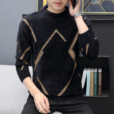 2022 Mới Nam Giả Nhung Nửa Áo Len Cao Cổ Thanh Niên Dày Áo Len