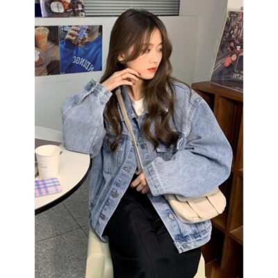 Áo khoác denim nữ hệ muối mùa xuân và mùa thu phiên bản Hàn Quốc rộng rãi phù hợp với quần áo ngắn dài tay áo khoác gió lười BF tóc thế hệ hàng đầu