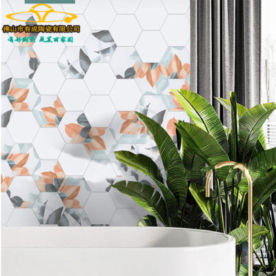 Bắc Âu tối giản lục giác gạch nhà bếp phòng tắm lát sàn xanh vật có tường gạch lục giác ốp ban công gạch ốp bếp