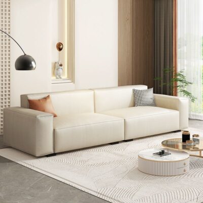 Công nghệ Ý vải đậu phụ khối sofa căn hộ nhỏ phòng khách hiện đại tối giản hàng thẳng phòng cho thuê sofa gió màu kem