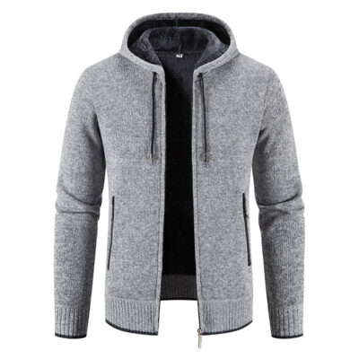 2023 Nam Thu Đông Mới Nam Dệt Kim Có Mũ Cổ Cardigan Trẻ Trung Thời Trang Hàn Quốc Dây Kéo Áo Len Áo Khoác