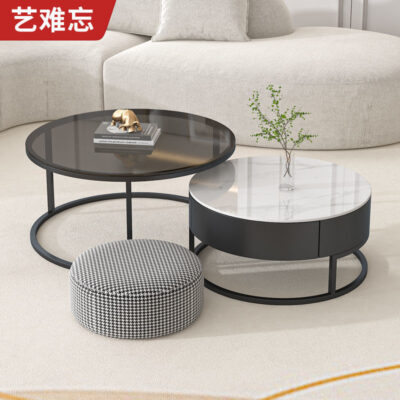 Ý Bàn trà đẹp đĩa đá bàn cà phê tròn tủ TV căn hộ nhỏ phòng khách hiện đạiBàn cà phê kính cường lực