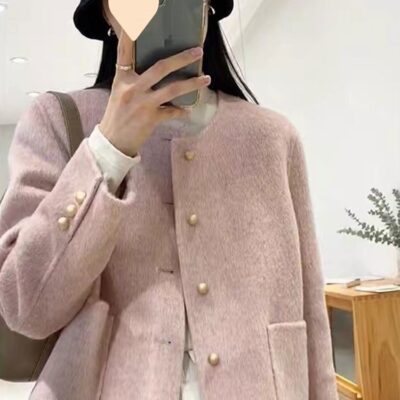 Mùa xuân năm 2023 mới 2 mặt cashmere ngắn nhỏ thời trang len cảm giác áo khoác nữ