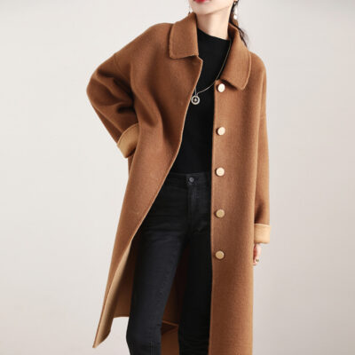 Mùa Thu Đông Mới 2 Màu Albaka 2 Mặt Áo Khoác Cashmere Nữ Trung Dài Dày Cổ Búp Bê áo Khoác Len