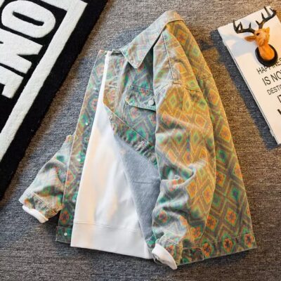 Nam Họa Tiết Kim Cương Áo Sơ Mi Denim Người Mỹ Gốc Hoa Điều Triều Thương Hiệu Áo Khoác Ngoài Áo Sơ Mi Dài Tay Áo Khoác Nam