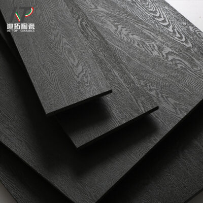 Toàn bộ cơ thể màu đen mờ vân gỗ gạch lát sàn bán ném lõm-lồi chống trượt đen gỗ mun tối gạch ngoài trời 2001200