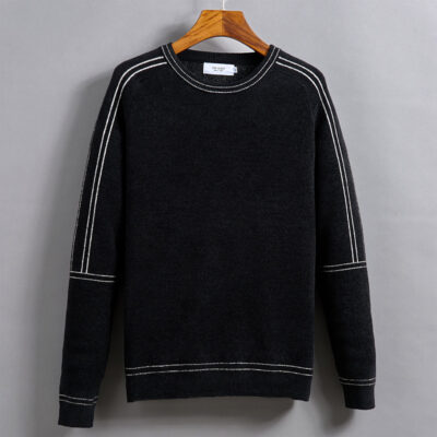 2021 Ấm Dép Nỉ Cổ Tròn Len Mỏng Màu Áo Len Trễ Vai Va Chạm Màu Áo Len Nam Đế Ngoài