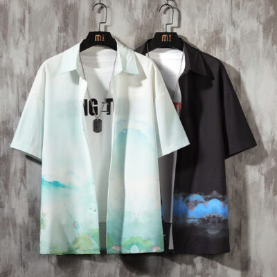 7XL-M Mùa Hè Mới Phong Cách Trung Hoa Ice Silk Áo Sơ Mi Nam Lỏng Lẻo Ngắn Tay Áo Sơ Mi Hawaii Hợp Thời Trang Plus Kích Thước