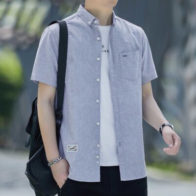 Mùa hè mới bông áo sơ mi nam ngắn tay Oxford quay sơ mi cotton giản dị áo khoác rộng thời trang nam Nhật Bản