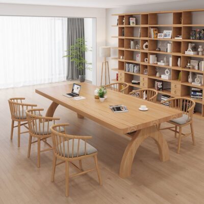 Phòng khách phong cách Bắc Âu bàn lớn Bàn trà gỗ chắc chắn và ghế kết hợp bàn học nhiều người bàn dài tối giản hiện đại bàn làm việc