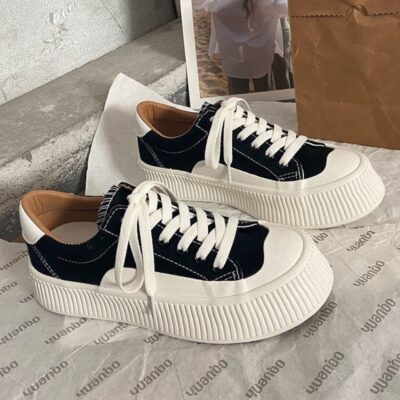 Giày bánh quy nữ giày vải đế dày mùa hè mỏng phần nhỏ màu trắng nữ ins street Han Fan giày mát mẻ giày thể thao phù hợp tất cả