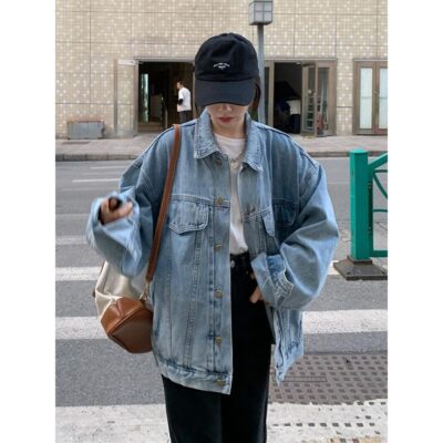 Áo khoác denim nữ xuân thu 2023 phiên bản Hàn Quốc mới cỡ lớn chất béo MM200 catties áo khoác rộng và mỏng dụng cụ hàng đầu