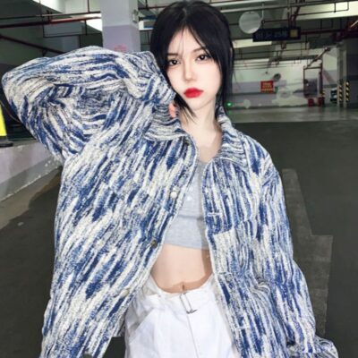 Áo khoác denim buộc dây nữ mùa xuân 2023 phiên bản Hàn Quốc dáng rộng phong cách retro chiên đường phố Harajuku dụng cụ áo khoác hàng đầu