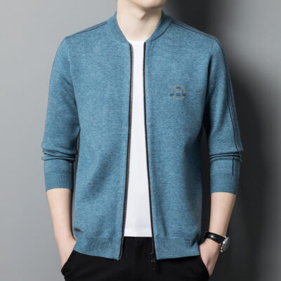 Mùa xuân và mùa thu nóng dây kéo kim cương cardigan dệt kim nam bóng chày cổ áo len kinh doanh bình thường trung niên dài tay hàng đầu