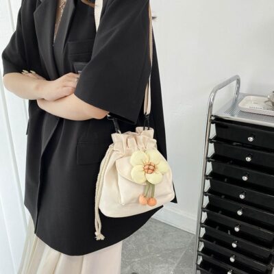 Nữ Mori Pháp ngọt ngào đi biển canvas đeo vai túi nhỏ phổ biến dễ thương túi đeo chéo hoa dễ thương