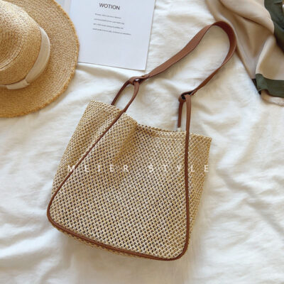 Túi bện phong cách Hàn Quốc phong cách kỳ nghỉ túi bện vai Túi xách sát nách túi xô túi đi biển mẹ túi bé gái