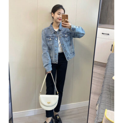 Hồng Kông Phong Cách Ngắn Màu Xanh Denim Áo Khoác Nữ Xuân Thu Áo Khoác Ngoài Tính Khí Retro Hàng Đầu Nhà Sản Xuất Bán Buôn