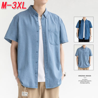 Áo sơ mi denim ngắn tay nam xu hướng áo khoác Nhật Bản ins áo sơ mi học sinh mùa hè 2023 phong cách mới