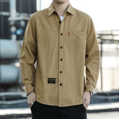 Áo sơ mi nam dài tay cotton dụng cụ sơ mi nam Nhật Bản inch sơ mi dáng rộng hàng đầu xuân thu áo khoác phong cách mới