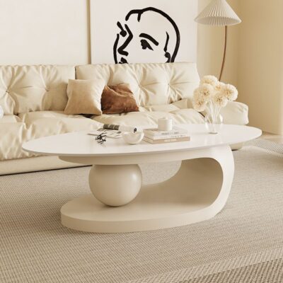 Bàn trà kem ấm hình bầu dục phong cách wabi sabi căn hộ nhỏ phòng khách hộ gia đình ins phong cách bàn cà phê cá tính bàn