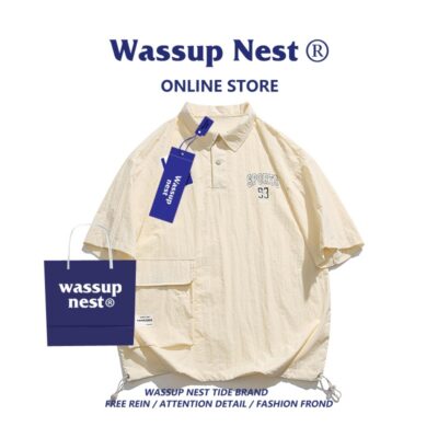 WASSUP mùa hè băng lụa áo sơ mi nam dạo phố cao cấp của Mỹ Áo thun ngắn tay bé trai ins áo thun nửa tay rời niche