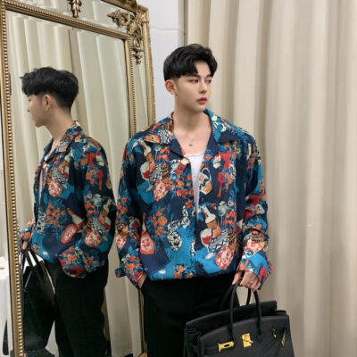 Áo sơ mi hoa cá tính rất cổ tích sơ mi dài tay nam sơ mi ống rộng hợp thời trang phiên bản Hàn Quốc áo sơ mi rời in họa tiết cổ điển hợp thời trang
