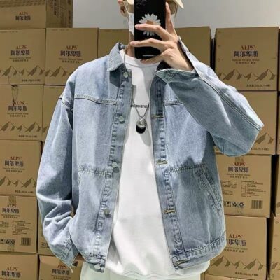 Áo khoác denim nam nữ phong cách Hàn Quốc rộng rãi hợp thời trang mùa xuân và mùa thu áo khoác nam phù hợp với tất cả áo sơ mi sinh viên phong cách Hồng Kông giản dị