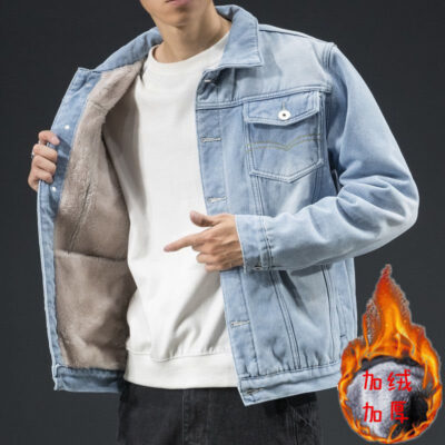 Áo khoác denim cotton mùa thu đông nam lông cừu dày cỡ lớn ấm áp phong cách Hàn Quốc đẹp trai phù hợp với mọi lứa tuổi áo khoác học sinh