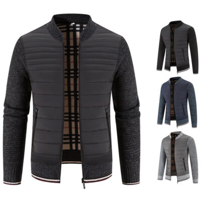 2023 Mùa Thu Đông Bóng Chày Cổ Áo Khoác Nam Nỉ Cardigan Áo Len Nam Dệt Kim Ngoại Thương Cotton Áo Khoác Nam