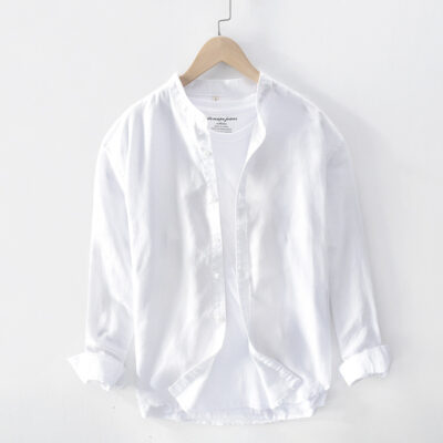 606-Áo sơ mi cotton và vải lanh nam cổ đứng áo sơ mi vải lanh một dropshipping