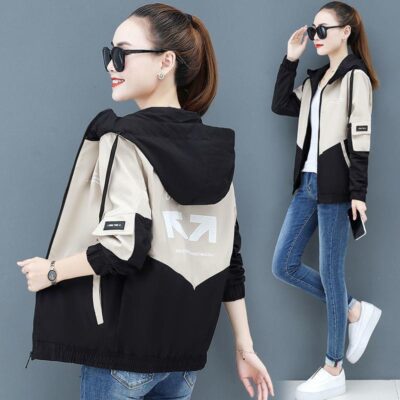[Có lớp lót/chất lượng tốt] áo khoác nữ mùa xuân và mùa thu có mũ trùm đầu phiên bản Hàn Quốc cỡ lớn áo khoác rộng thường phục đồng phục bóng chày