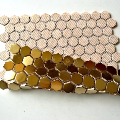 Khảm bề mặt gương dán kim loại thép không gỉ hình lục giác dán tường phòng karaoke vàng gạch KTV TRUYỀN HÌNH nền tường