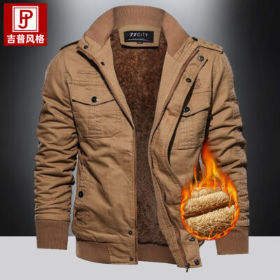 AliExpress Amazon Mùa Thu Đông Nam Cổ Áo Đứng Cotton Rửa Sạch Plus Nhung Dày Phối Size Lớn Áo Khoác Nam