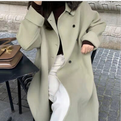 Handan Haoyejia phiên bản Hàn Quốc rời thủ công dài trung bình 2 mặt áo khoác len cashmere 21 mùa thu đông mới áo khoác nữ