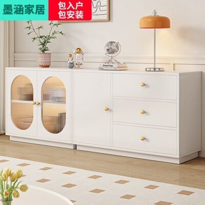 Tủ búp phê gỗ nguyên khối màu kem Pháp đơn giản tủ chè tủ bếp phòng khách nhà chung cư nhỏ tủ treo tường