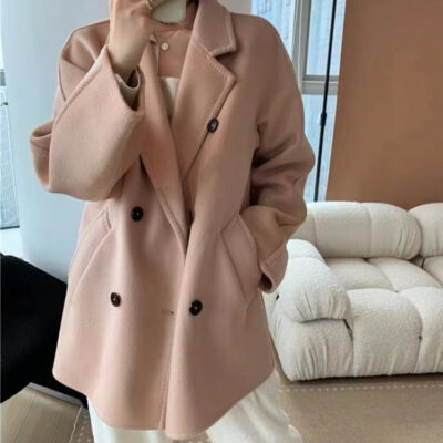 Áo khoác cashmere hai mặt hàng cao cấp của phụ nữ thương hiệu lớn phiên bản cao phù hợp với 10% cashmere đôi ngực