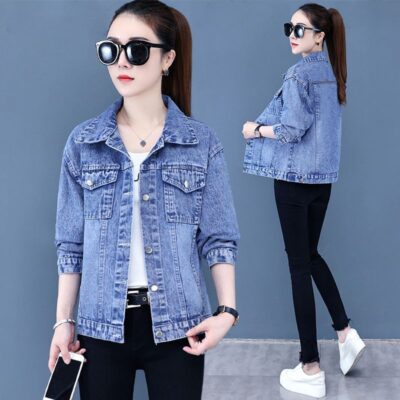 2023 quần áo denim mới áo khoác denim nữ phong cách mùa xuân đơn giản phù hợp với tất cả áo khoác ngoài cao cấp áo khoác nữ