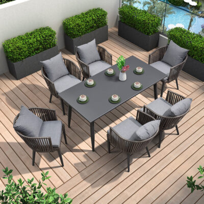 Bàn ghế ngoài trời kết hợp biệt thự sân vườn Bắc Âu sân thượng bàn ăn dây ghế ăn thiết kế sân vườn ghế ngoài trời