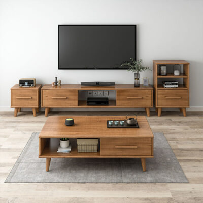 Bắc Âu mới tủ tivi gỗ chắc chắn bàn cà phê kết hợp tối giản hiện đại căn hộ nhỏ phòng khách phòng ngủ tủ tivi