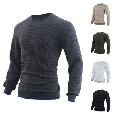 Mùa thu và mùa đông xuất khẩu ngoại thương áo len dệt kim chạm đáy mùa xuân và mùa thu áo thun nam cổ tròn mỏng kẻ ca rô hàng đầu tại chỗ nhà máy của nam giới