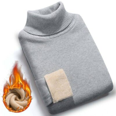 Cotton nguyên chất mùa thu và mùa đông cộng với nhung dày áo len nam cao cổ màu trơn slim fit hợp thời trang quần áo ấm phù hợp với tất cả các trận đấu dưới đáy áo sơ mi