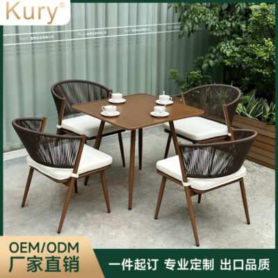 Nguồn xưởng sản xuất bàn ghế ngoài trời kury hợp kim nhôm giả vân gỗ sân vườn không gian sân vườn kết hợp cafe trà sữa