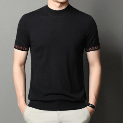 Áo len ngắn tay áo thun nam tất cả len mùa xuân hè 2023 mặc áo len cổ lọ nam trung niên có đáy