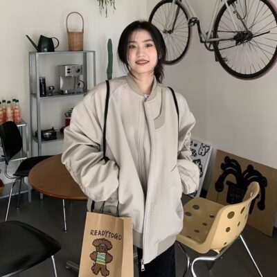 Đường Cao Đồng Phục Bóng Chày Phong Cách Mỹ Cao Cấp Họa Tiết Chuyến Bay Cộc Nữ Mùa Thu Rời Trung Lập Thiết Kế Dụng Cụ Áo Khoác Triều